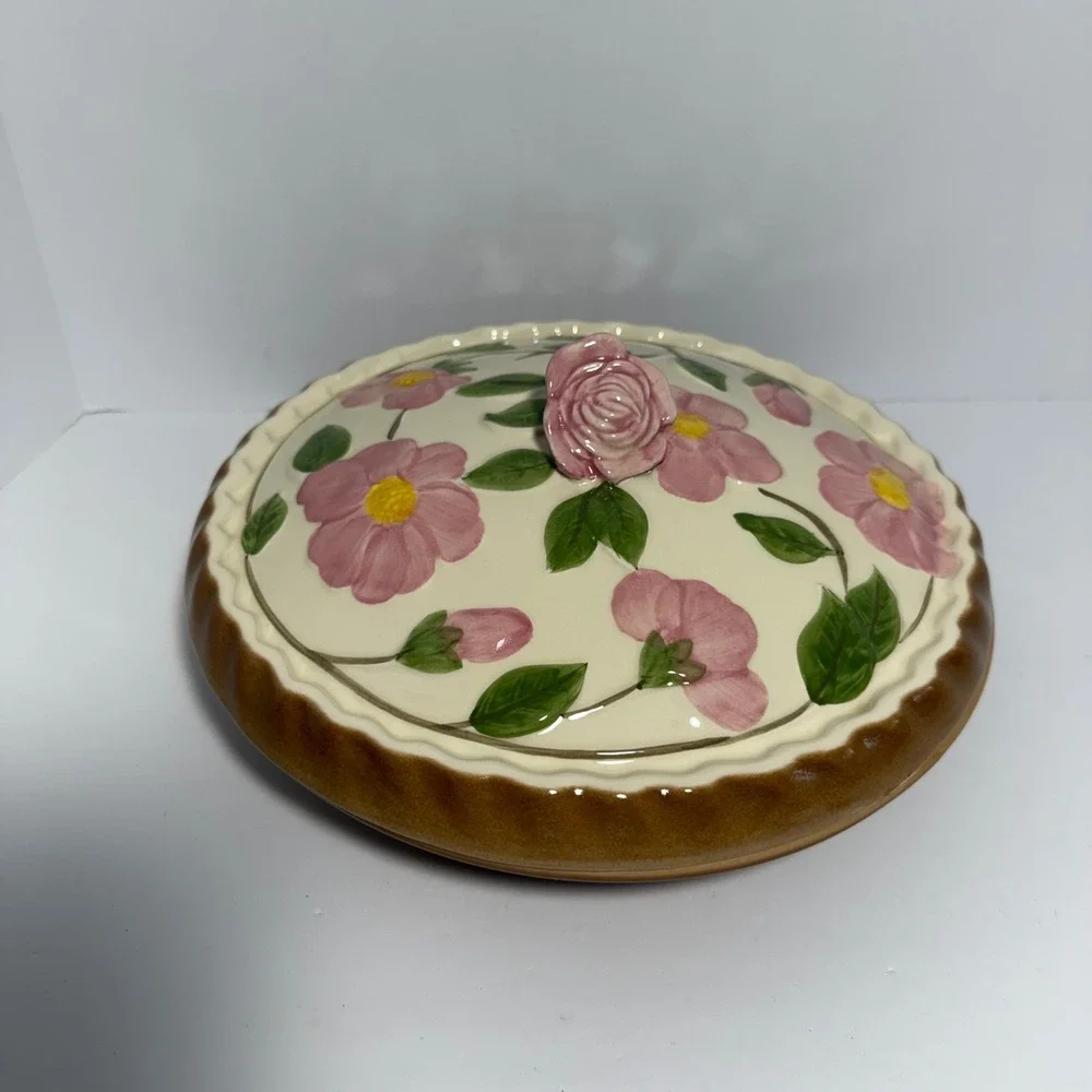 Franciscan Desert Rose Covered Pie Dish Plate Baker w/ Lid Pink Floral Stoneware